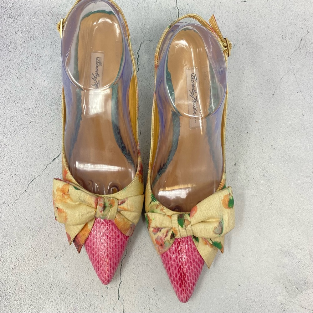 ❤️Beverly Feldman Silk Fabric and Snakeskin Leather Slingback Heels. Size 8 1/2 - Picture 5 of 13